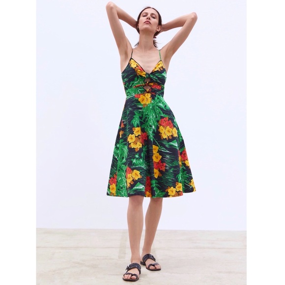 zara tropical print dress